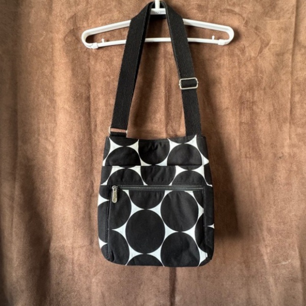 Black & White Circle-Print Crossbody Shoulder Bag